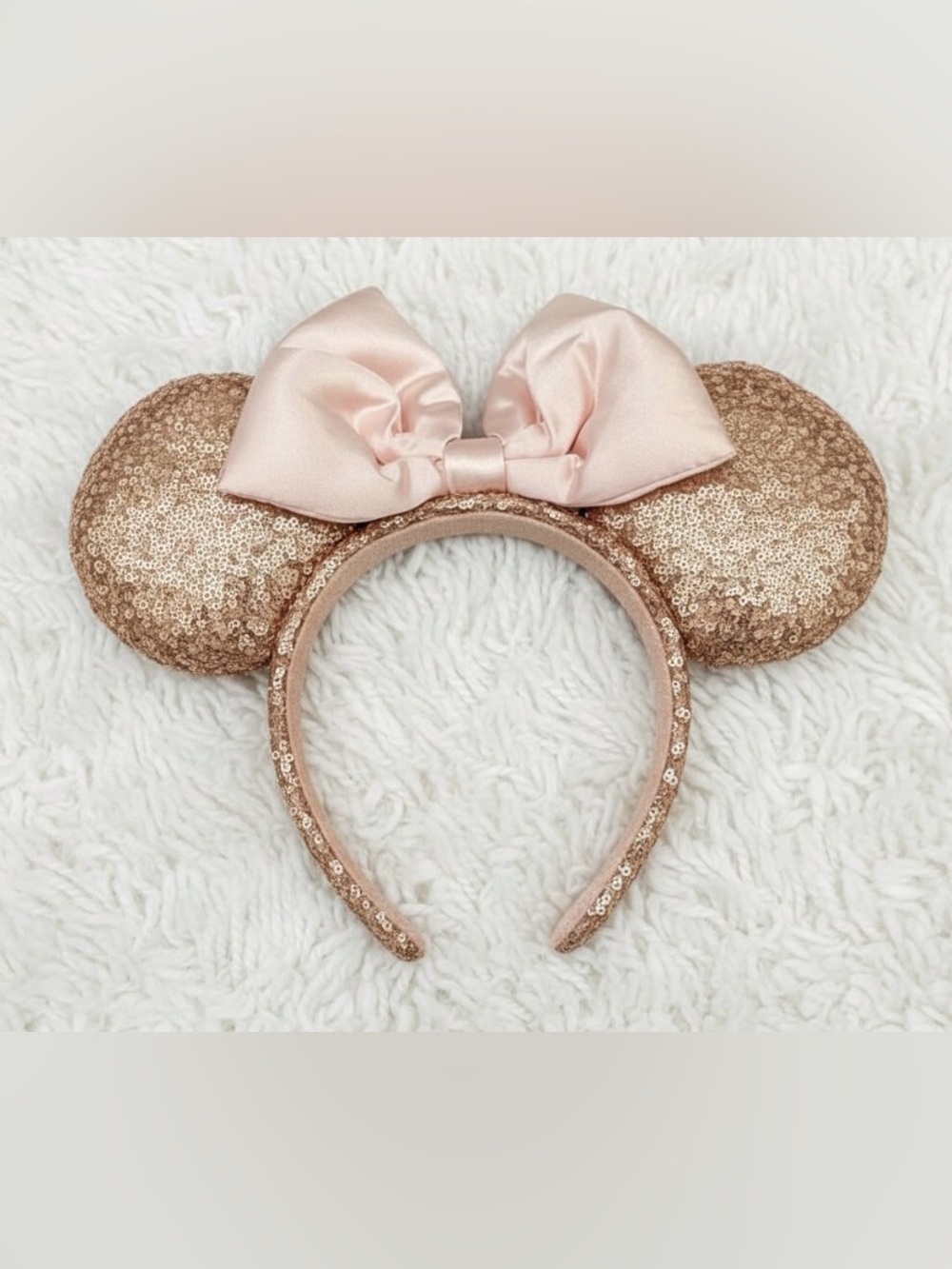 Disney Parks Rose Gold Sequined Minnie Mouse Ear Bow Headband